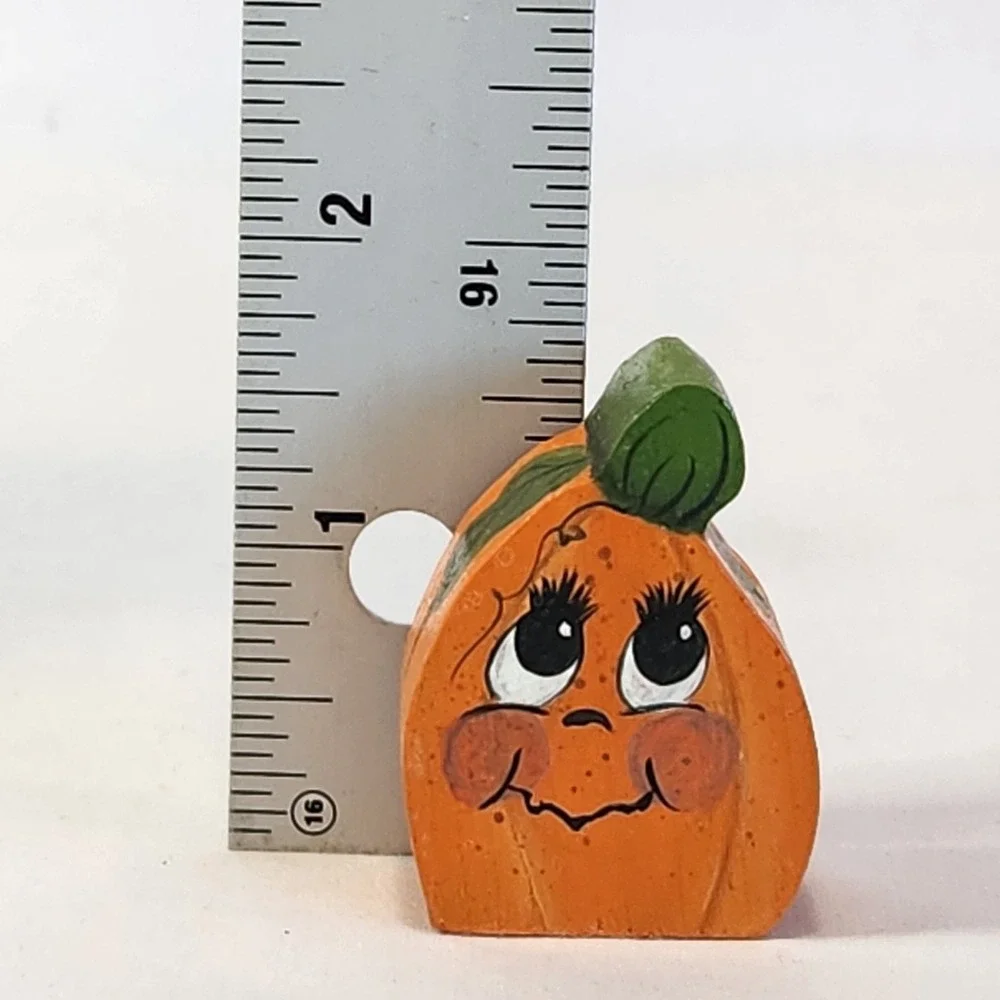 Trio of Tiny Hand Painted Wood Pumpkin Figurines Set of 3 Fall Decor‎